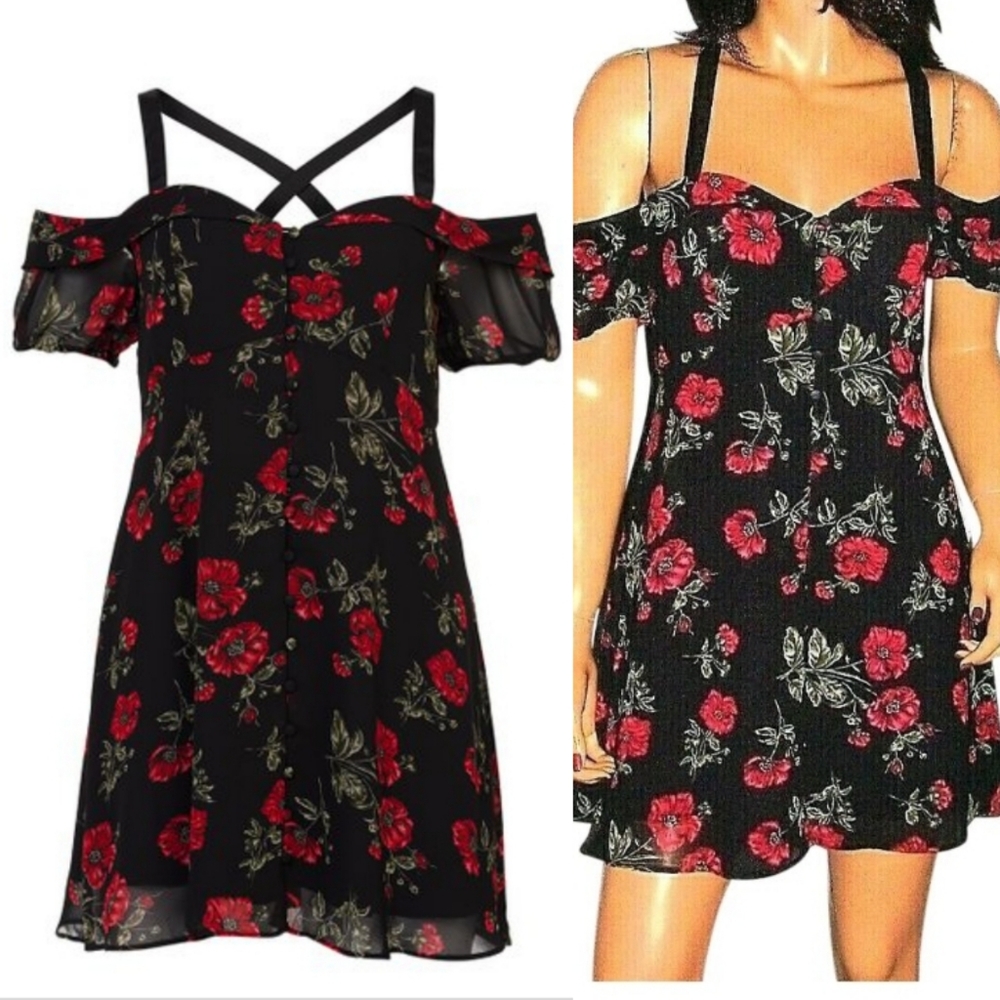 Forever 21 Black Criss Cross Floral Button Down Mini Dress